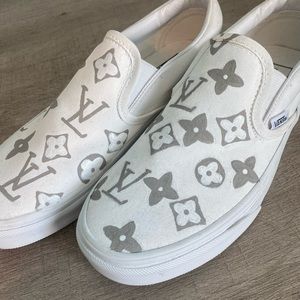 White Vans Painted LV Size 7